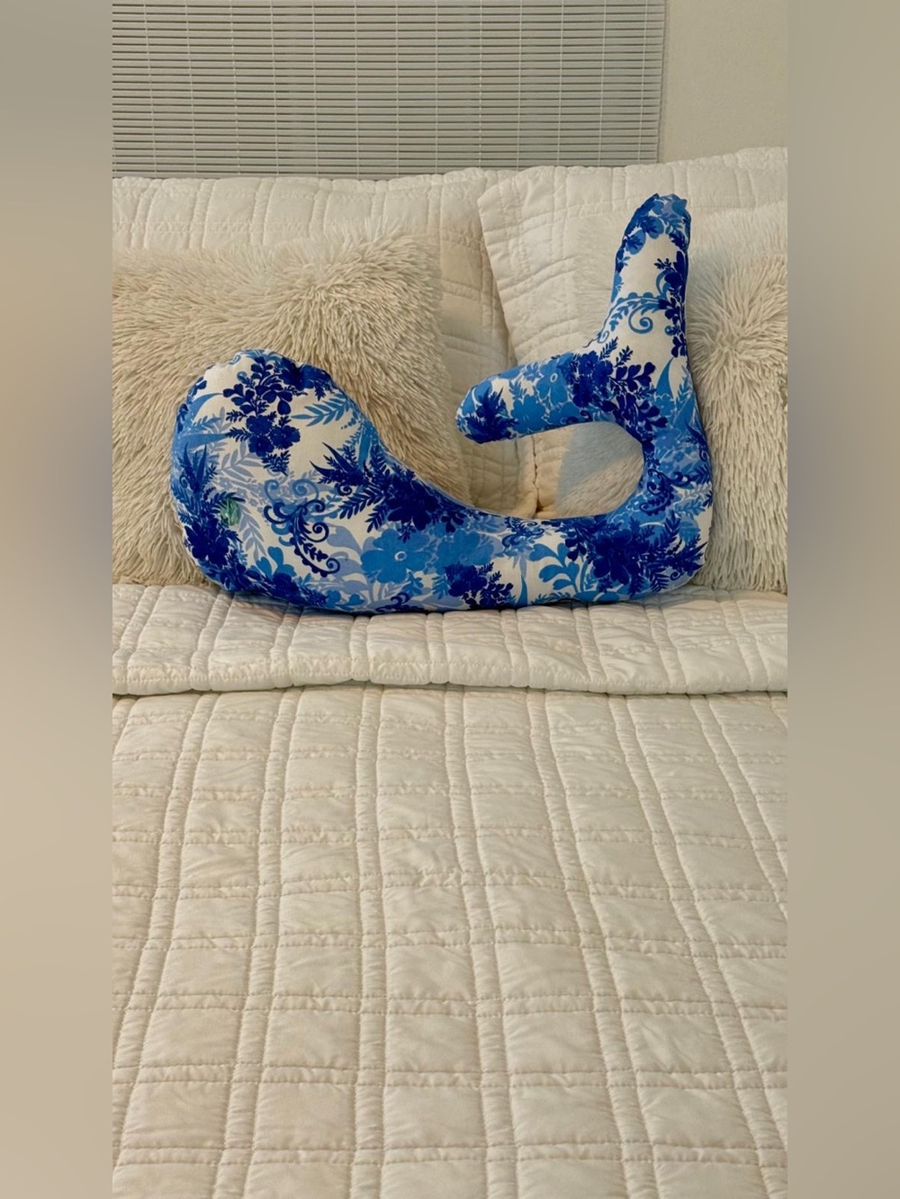 Handmade Striped Blue Plush Whale Pillow - Picture 4 of 4